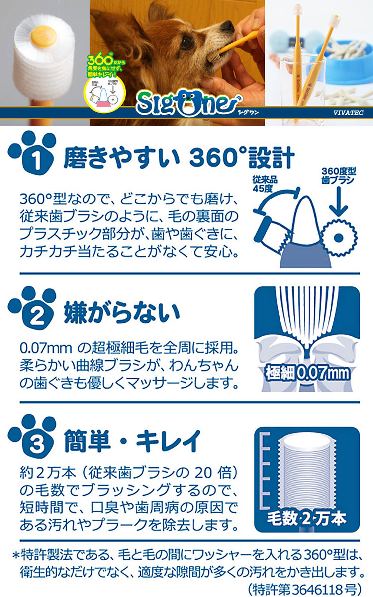 ビバテック シグワン 360°歯ブラシ 小型犬用特徴