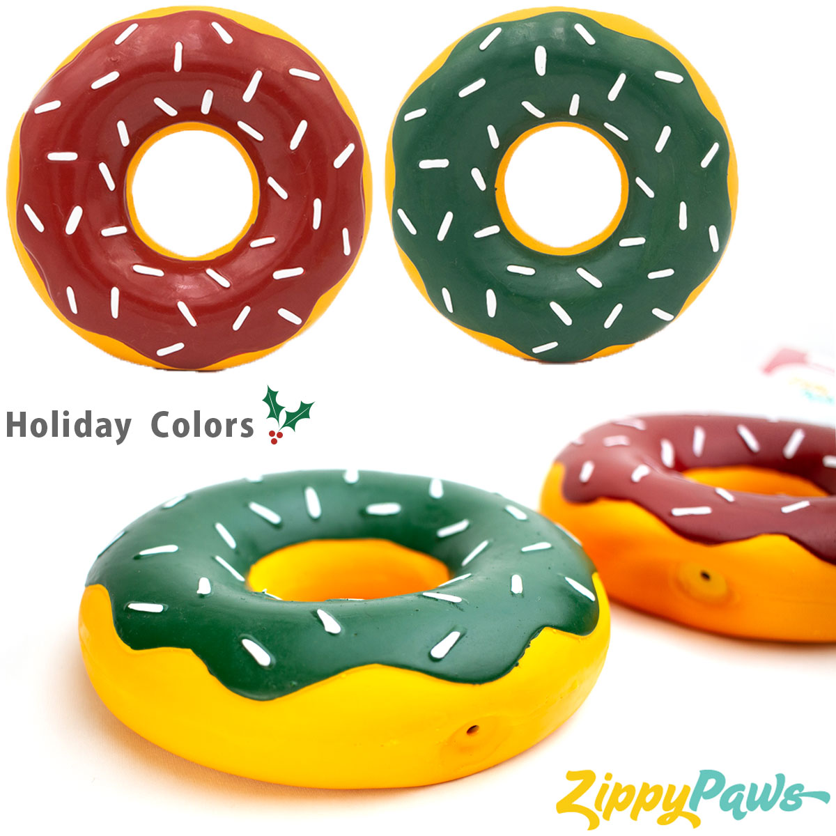 ZippyPawsホリデーラテックスドーナッツ2個パックヘッダー