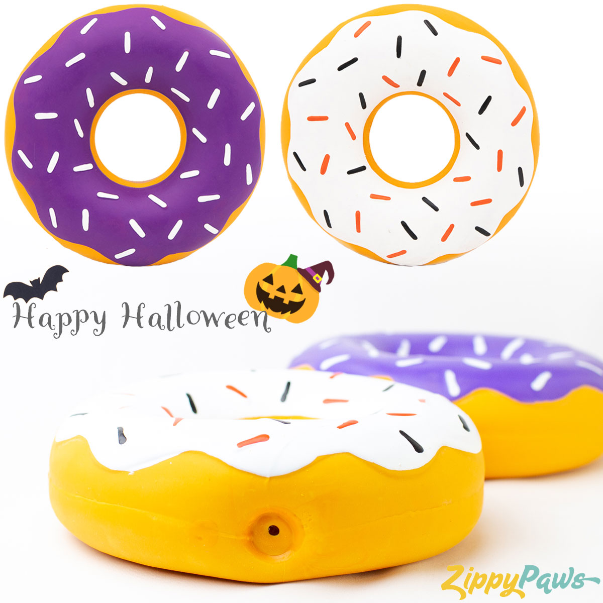 ZippyPawsハロウィンラテックスドーナッツ2個パックヘッダー