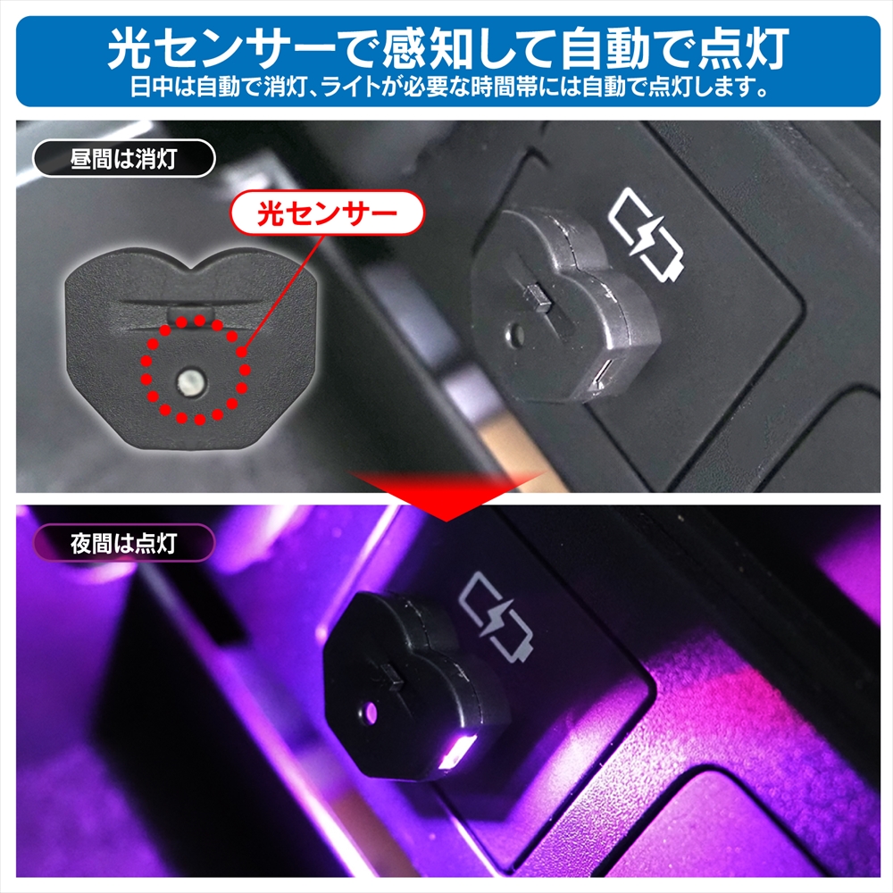 USB Type-C LED イルミネーション ライト 2個セット 8色点灯 光